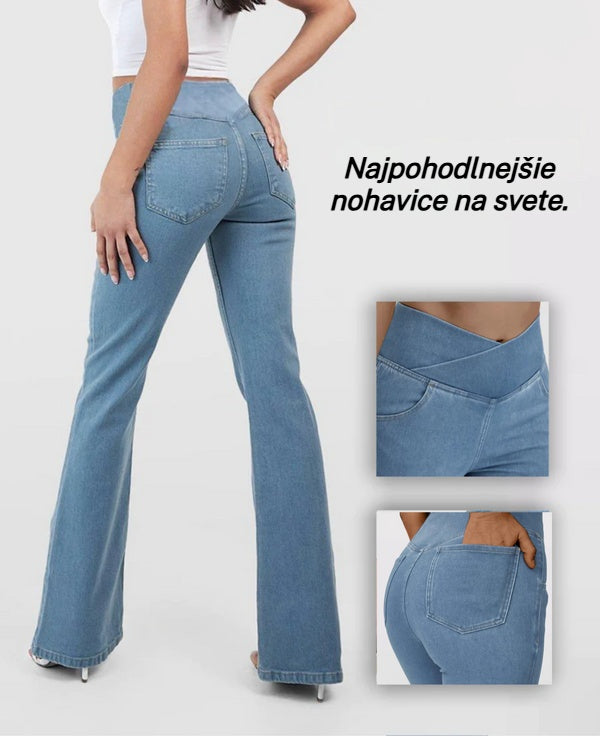 【XS-4XL】2026 Nové priliehavé džínsy s vysokým pásom a širokými nohavicami – zoštíhľujúce, s push-up efektom pre zadok