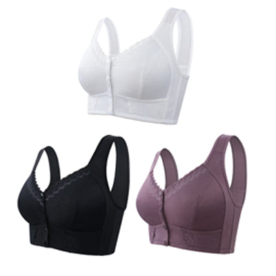 (3 piezas)💕🎁【45kg-155kg】Sujetador extragrande de algodón suave y transpirable con botones delanteros