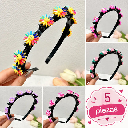 👑【5 piezas】Palitos, pinzas y cintas trenzadas para niñas