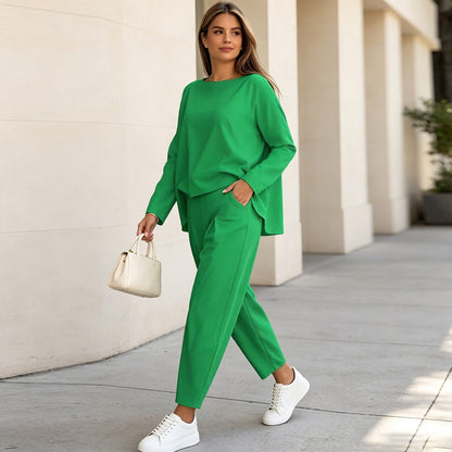 Conjunto casual y elegante a juego: Top de cuello redondo + pantalón