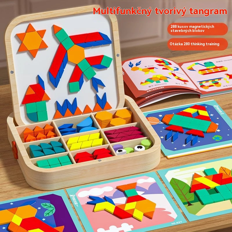 🌈🧩【75/150/225 piezas】🔥👶Juguete de rompecabezas tangram de madera magnético, entrenamiento cerebral y juguete educativo para niños, estimula el pensamiento