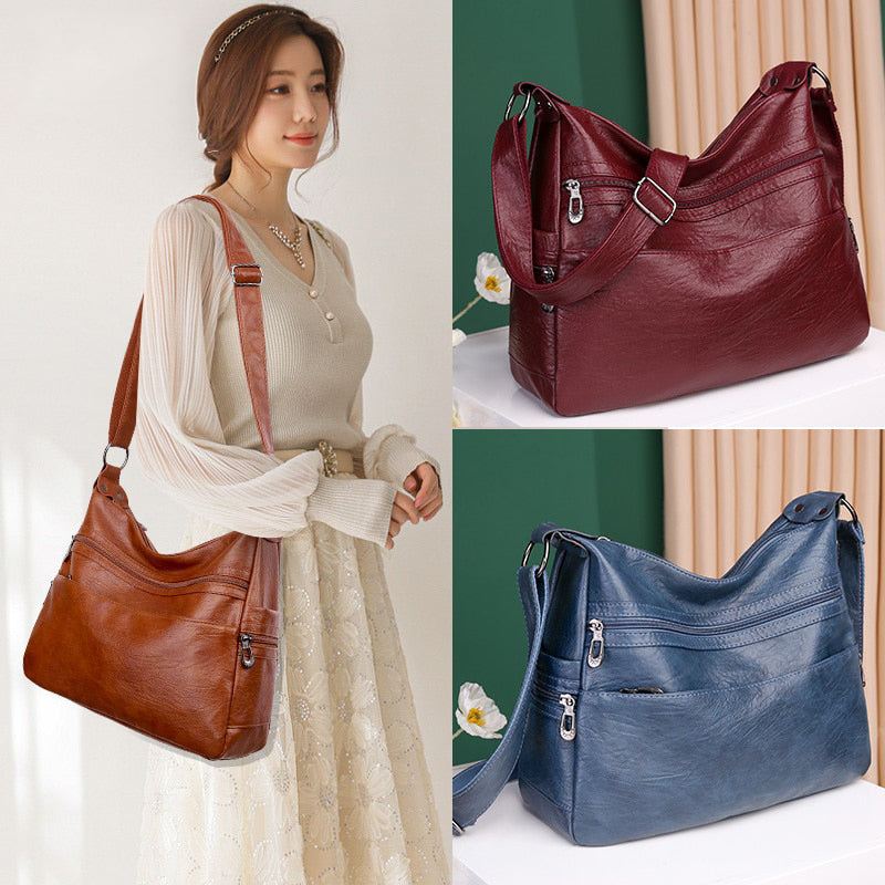 👜【Oferta por tiempo limitado】Nuevo bolso de hombro de piel suave de moda 2026, amplio, resistente al desgaste, piel auténtica