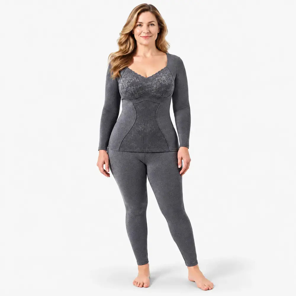 【M-XXL】Conjunto de ropa interior térmica para mujer – con aislamiento, grueso, incluye relleno, de calentamiento rápido; adecuado para otoño e invierno