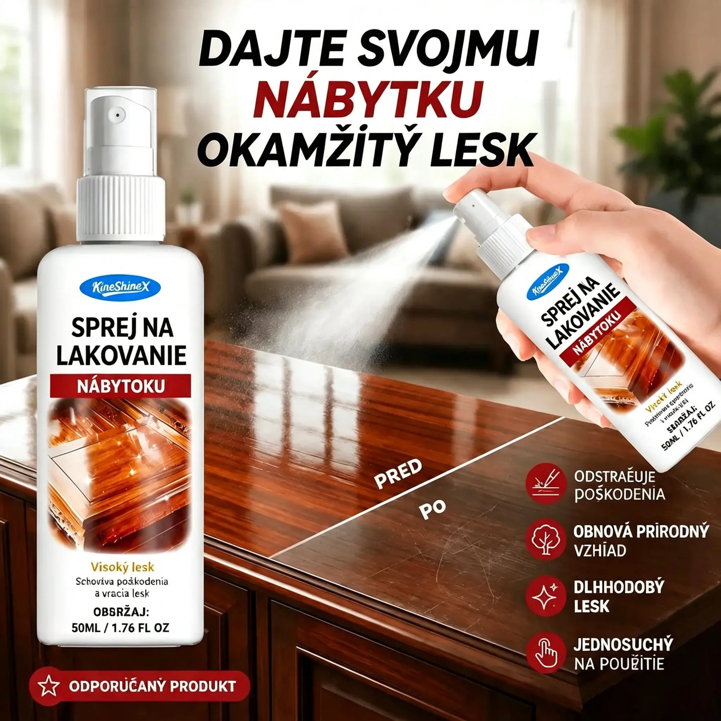【2 sady】🪑 ✨ Vysokolesklá leštidlo na nábytok obnovuje drevo a vinyl v priebehu niekoľkých sekúnd.