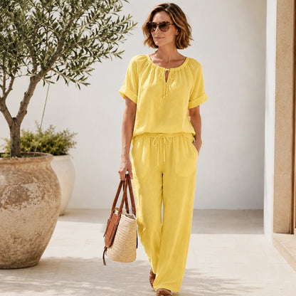 ⏳Oferta por tiempo limitado⏰ Conjunto de 2 piezas para mujer con top ajustable y pantalón – Corte relajado, cómodo y perfecto para estar en casa o para un look diario 🌸