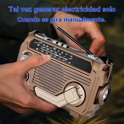 Radio de emergencia portátil con carga manual y luz LED