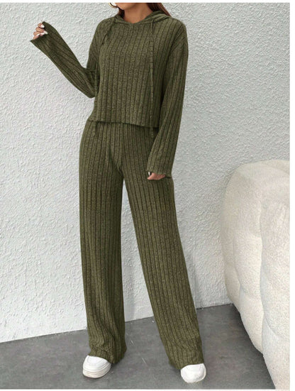 😍📢¡60% de descuento!📢 Cómodo conjunto de dos piezas de camiseta y pantalón de punto con escote elástico