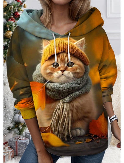 🐱【S-3XL】Nueva camiseta de invierno para mujer, lindo patrón de gato