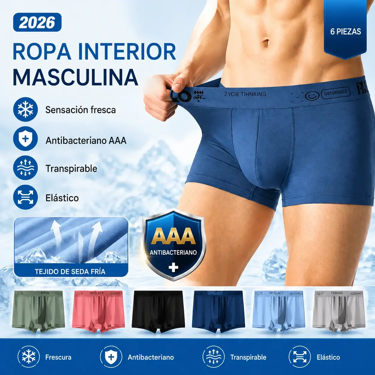 🔥【Compra 3 y recibe 3 gratis】🧊 49 % de descuento · Último día — Bóxers antibacterianos para hombre 2026 de modal con malla, diseño curvado en U y tallas grandes