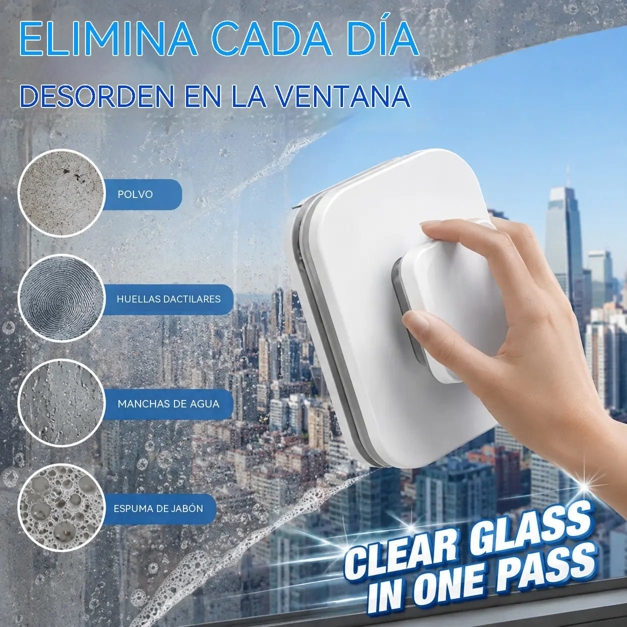 1 unidad, 30 euros ⚡ Limpiacristales magnético: área de limpieza un 30 % mayor. Esponjas de limpieza dobles + espátula: ¡resultados perfectos de una sola pasada! 🧊🌀