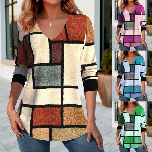 💥【S-5XL】Tricou la modă cu decolteu în V, pentru primăvară și toamnă, 3733335 