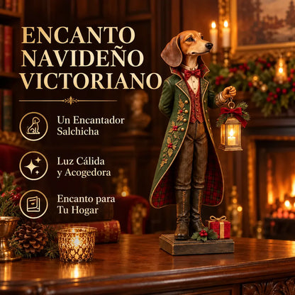 【15 cm de altura】Figura navideña de resina: un caballero salchicha con una linterna.