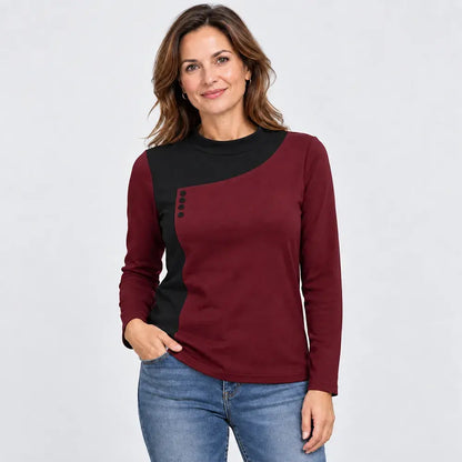 ✨【S-3XL / 4 boja】Bluza u kombinaciji boja s ovratnikom uz vrat i ukrasnim gumbima (lagani termo-flis materijal)