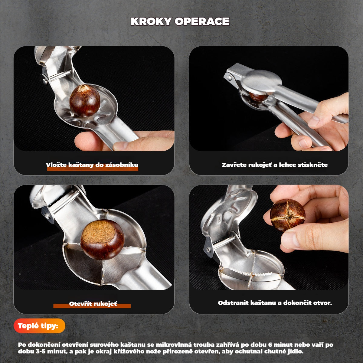 🌰Kuchyňský kráječ na kaštany, snadno se otevírá jedním stisknutím, bez poranění rukou