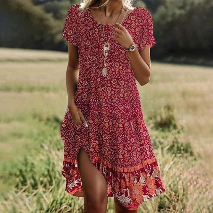 💖【S-3XL】👗2026 nowa sukienka na co dzień z okrągłym dekoltem i nadrukiem na wiosnę i lato