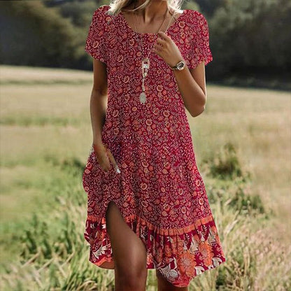 💖【S-3XL】👗2026 nowa sukienka na co dzień z okrągłym dekoltem i nadrukiem na wiosnę i lato
