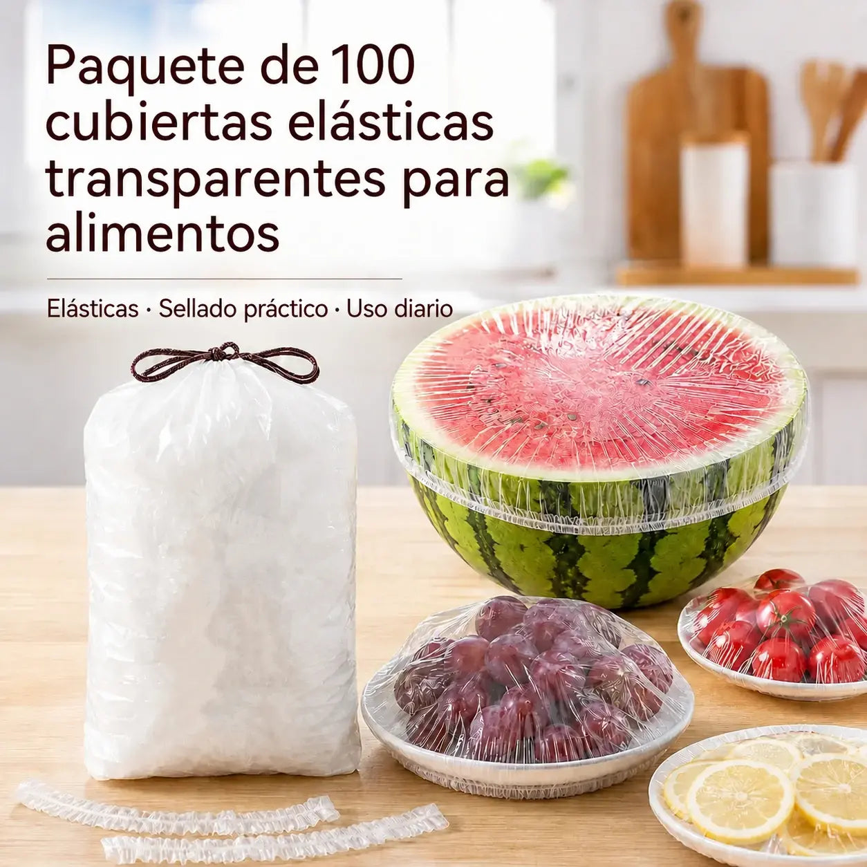 【200 piezas】Film transparente desechable, ideal para recipientes y alimentos. Se ajusta perfectamente, ofrece un buen sellado y es fácil de usar.