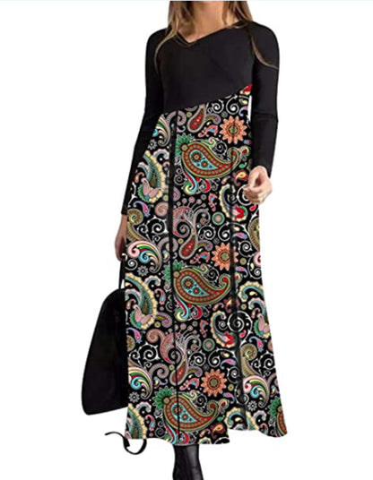 👗【S-3XL】Nové jesenné a zimné dámske patchworkové šaty s dlhým rukávom 3851088