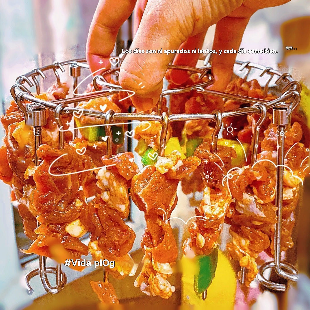 【💥Acero Inoxidable 304】🍢🍖🍗Parrilla con 24 brochetas, apta para freidoras de aire y hornos