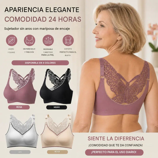 💞【Conjunto de 4 piezas】🎁Sujetador sin aros con bordado de mariposa - Sin aros, soporte durante todo el día✨【45~125 kg】