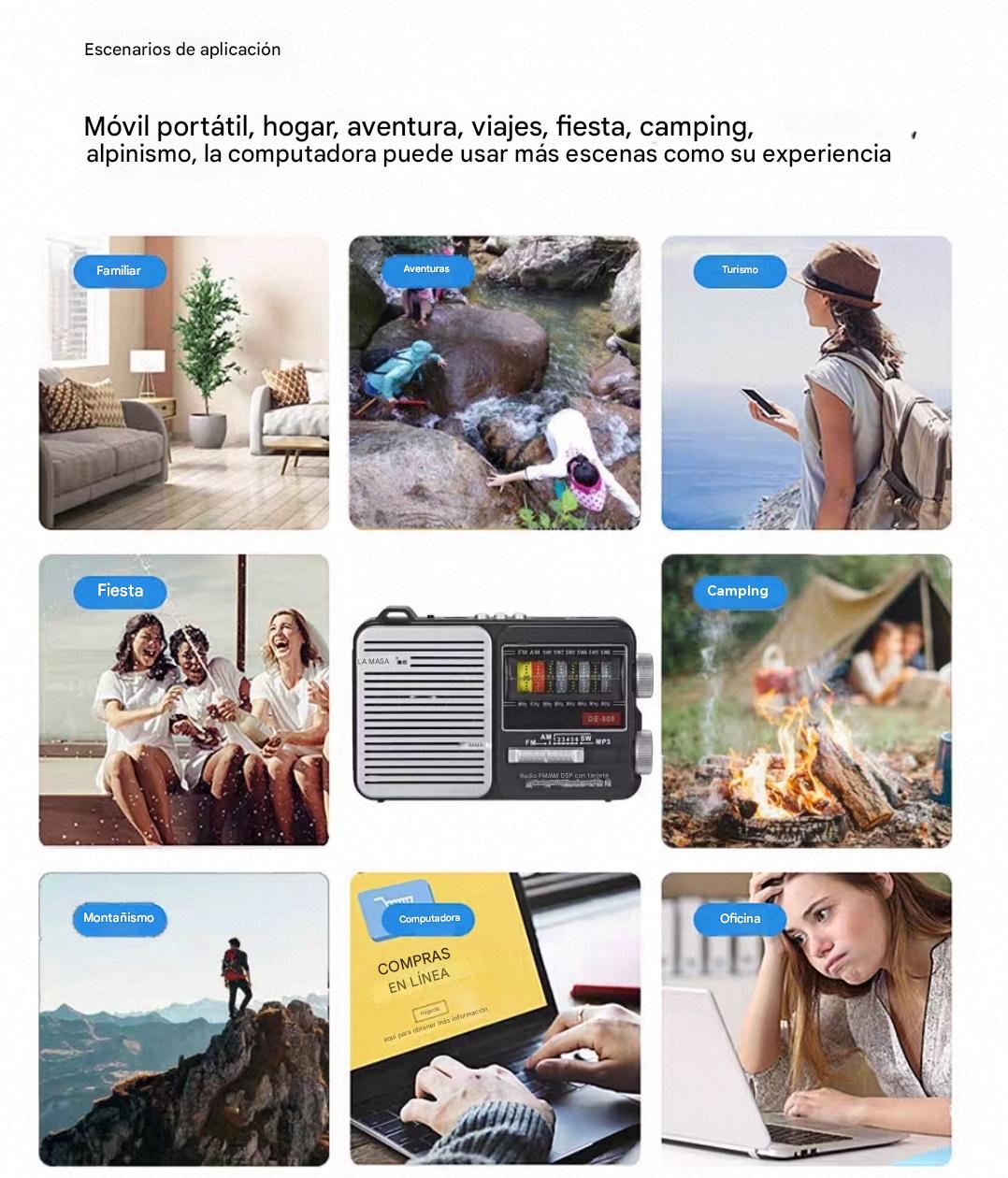 💥🏕️【Autenticidad garantizada】Radio portátil multifuncional con linterna de emergencia, radio AM, disco duro Bluetooth y audio multizona.