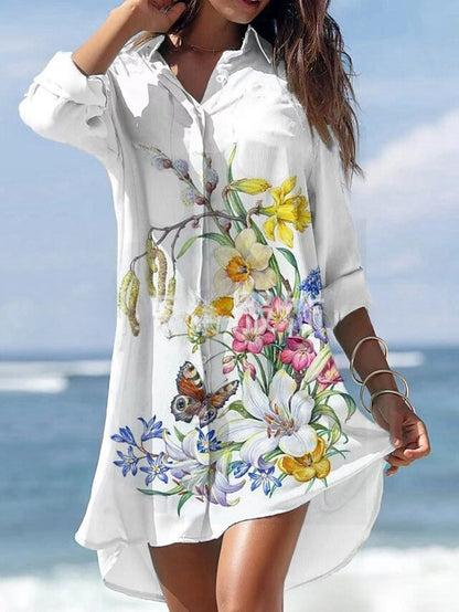 🌻【S-3XL】Rochie cămașă cu imprimeu floral nou 2025 