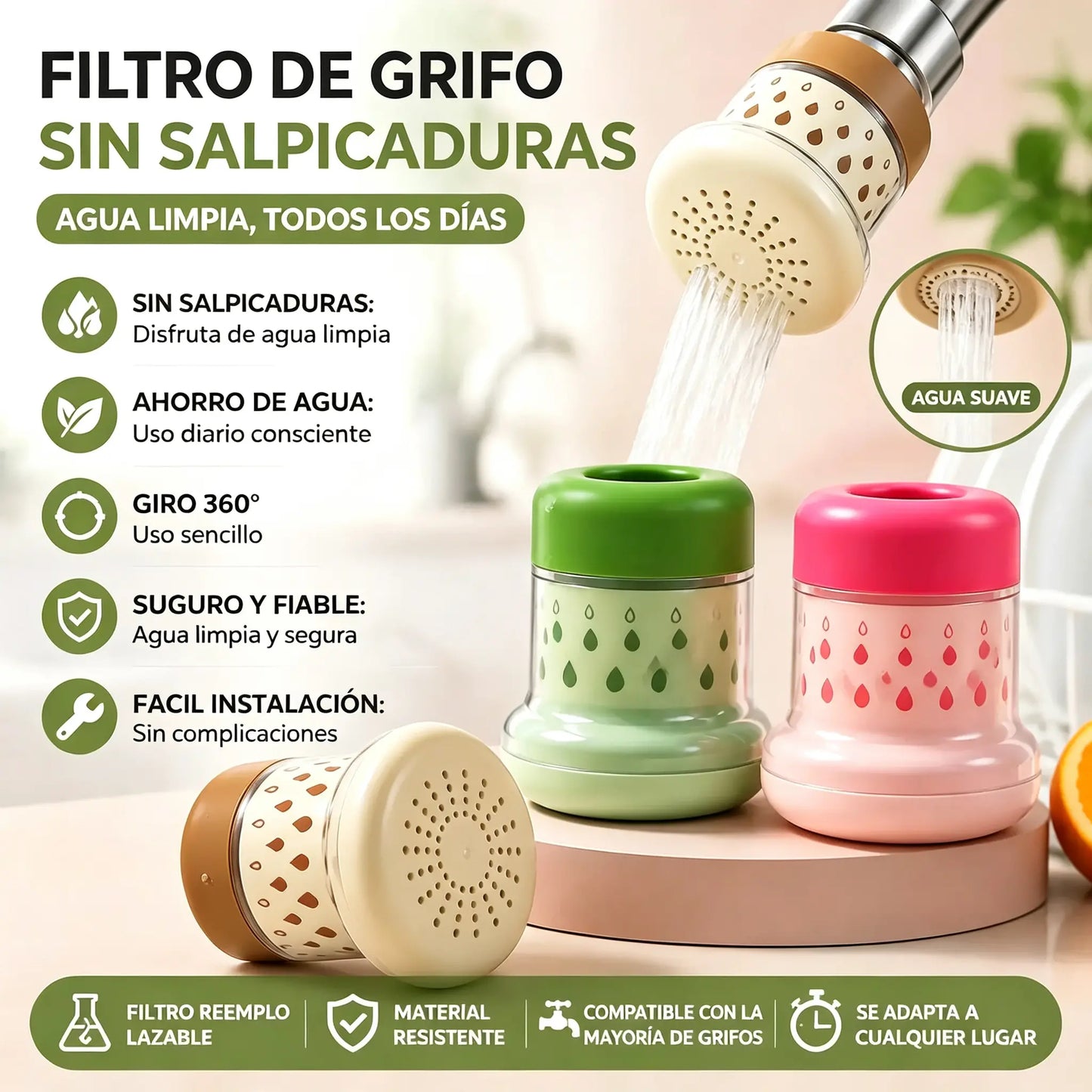 【Compra 1 y llévate 2 gratis】💦 Filtro de grifo antisalpicaduras -360° – Ahorra agua y lava mejor