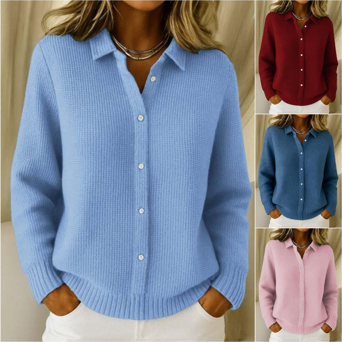 💕 【S-5XL】Ženski modni enobarvni kašmirski pleteni kardigan za jesen in zimo