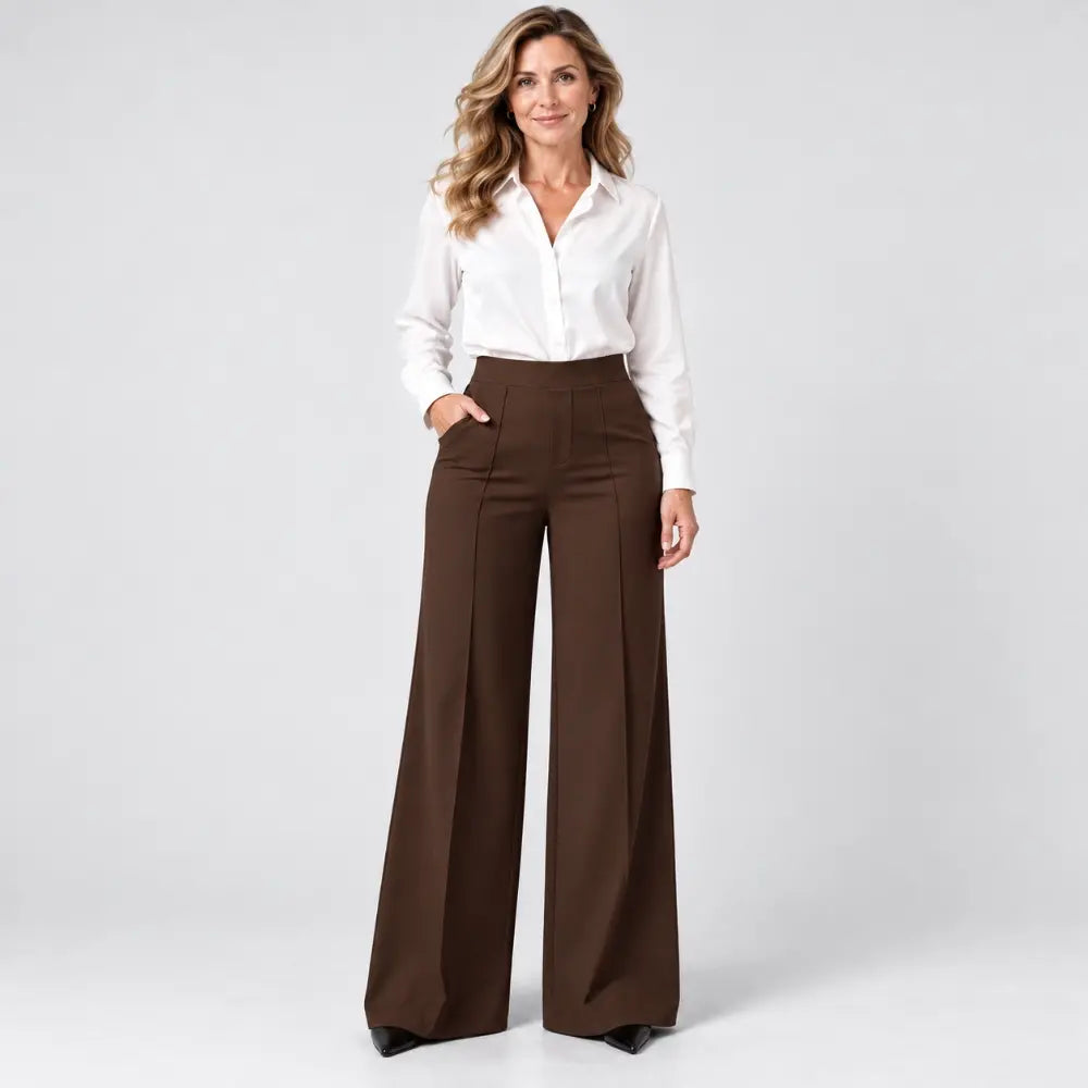 【L-5XL】Pantalones de mujer de tiro alto y pernera ancha – para otoño e invierno, corte holgado, efecto estilizador, lisos, versátiles