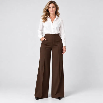 【L-5XL】Pantalones de mujer de tiro alto y pernera ancha – para otoño e invierno, corte holgado, efecto estilizador, lisos, versátiles
