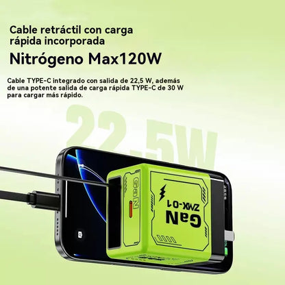 【-50%】⚡Cargador de pared 2 en 1 de nitruro de galio con 2 cables de carga retráctiles (Android + Apple)