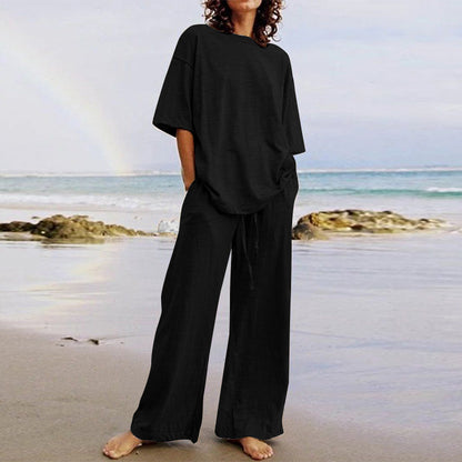 🎁-58%【S-5XL】Luźny, swobodny komplet damski, dwuczęściowy, wykonany w 100% z bawełny (góra + spodnie)