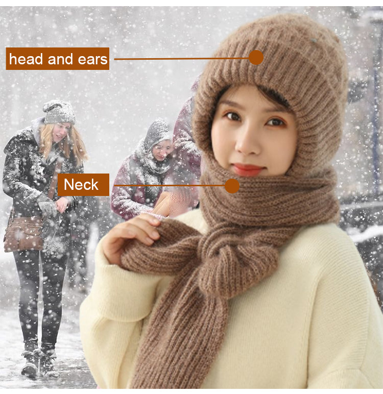 ✨ Nueva 2025 ✨ 🧣 Gorro-bufanda en uno, tejido delicado, forrado, abrigado, tendencia femenina 🧣