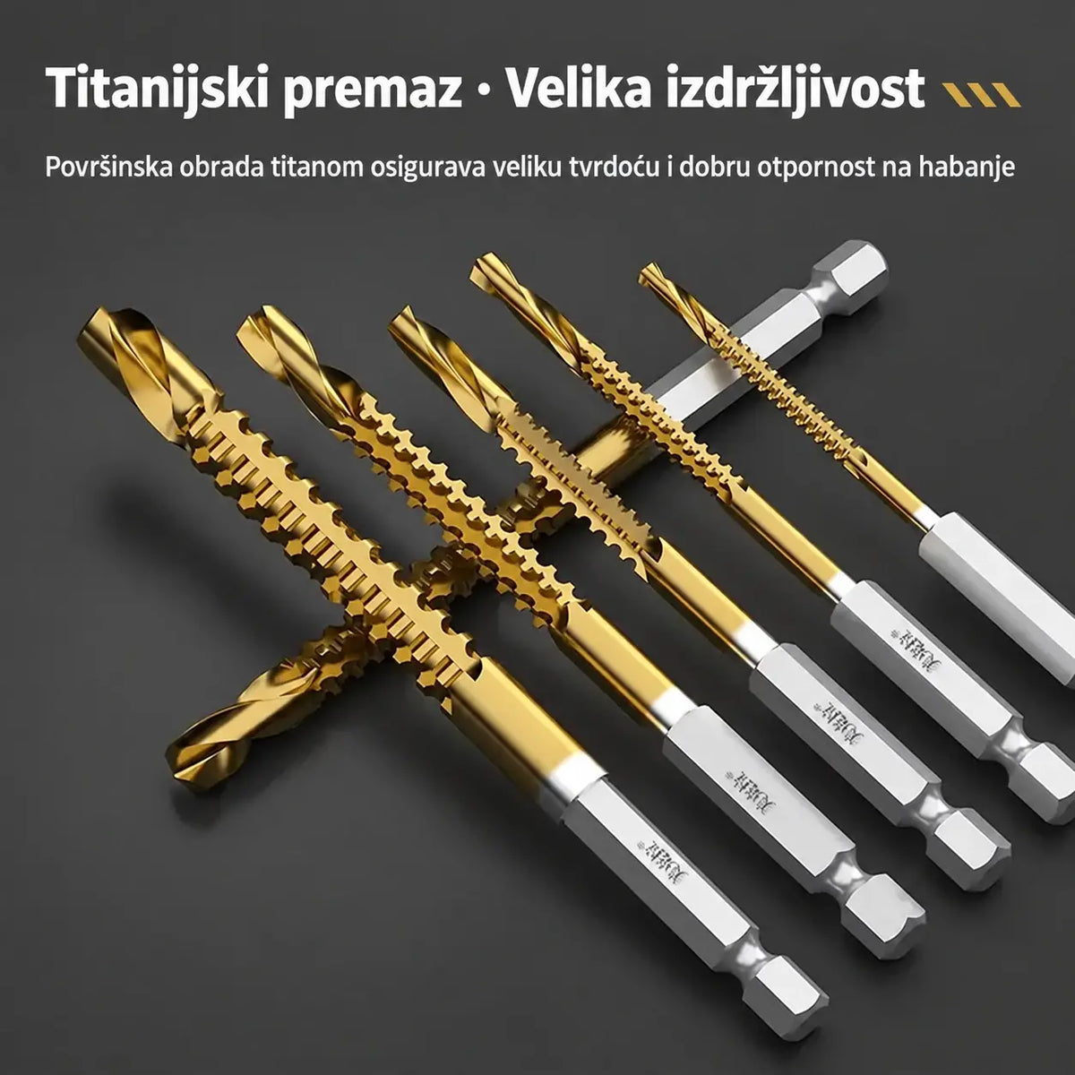 🛠️🔧 (6 komada) Spiralna svrdla od brzoreznog čelika s titanijskim premazom 2 u 1 – šesterokutni prihvat, pogodna za bušenje i izradu utora u drvu i metalu 🔩