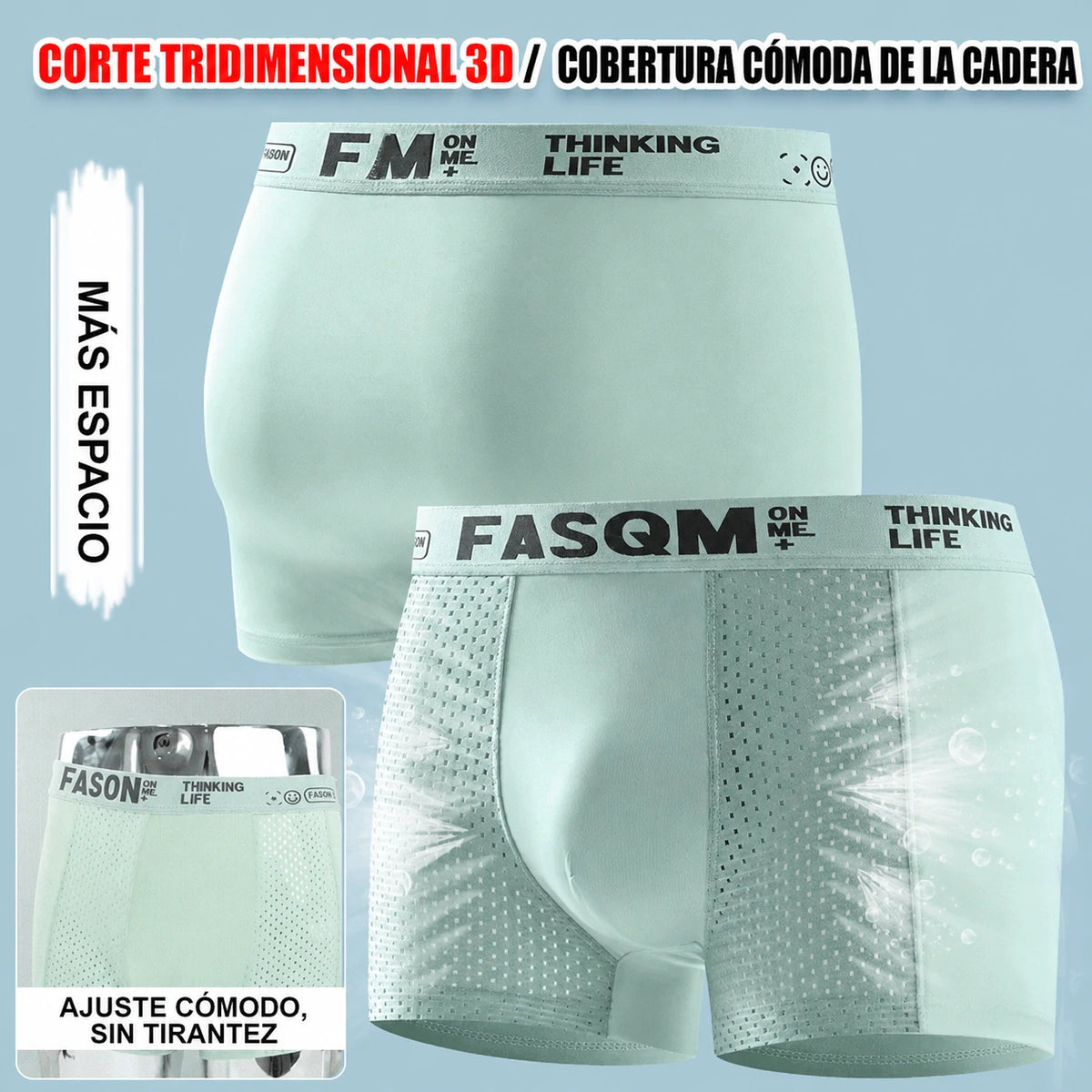 【6 piezas】Calzoncillos bóxer de malla transpirable de seda helada para hombre
