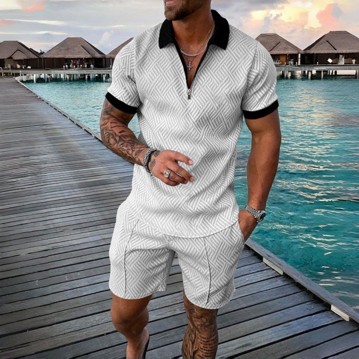 【Pago contra entrega.】Conjunto de verano para hombre: camiseta y pantalón corto cómodos, ideal para diario y casa.