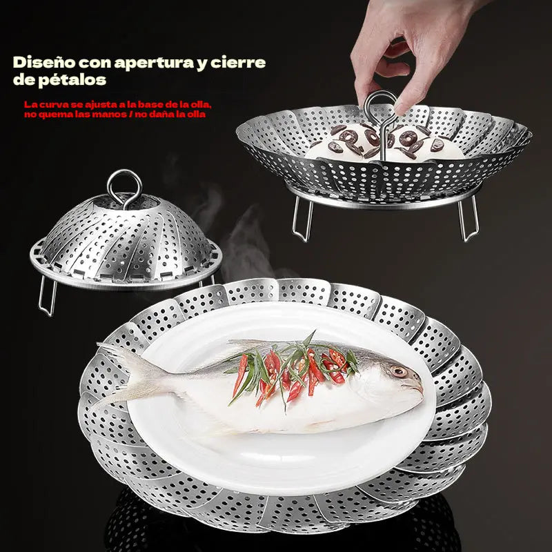 🥳50% de descuento♨️🍲Vaporera extensible de acero inoxidable, material apto para uso alimentario.