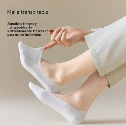 【8 pares por 28 euros】🧦Medias de malla de seda helada para hombre, antideslizantes y de corte bajo.