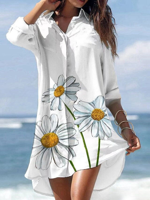 🌻【S-3XL】Rochie cămașă cu imprimeu floral nou 2025 