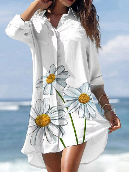 🌻【S-3XL】Rochie cămașă cu imprimeu floral nou 2025 