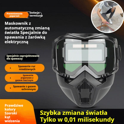 😎 W pełni automatyczna maska spawalnicza z ochronną osłoną i regulacją natężenia światła dla spawaczy