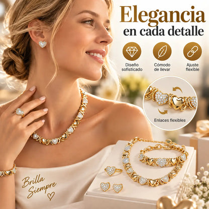🎁 Juego de 4 piezas de joyería clásica con forma de corazón y baño de oro