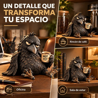 ☕😂 Figura de cuervo cafetero gruñón — Decoración matutina divertida para amantes del café