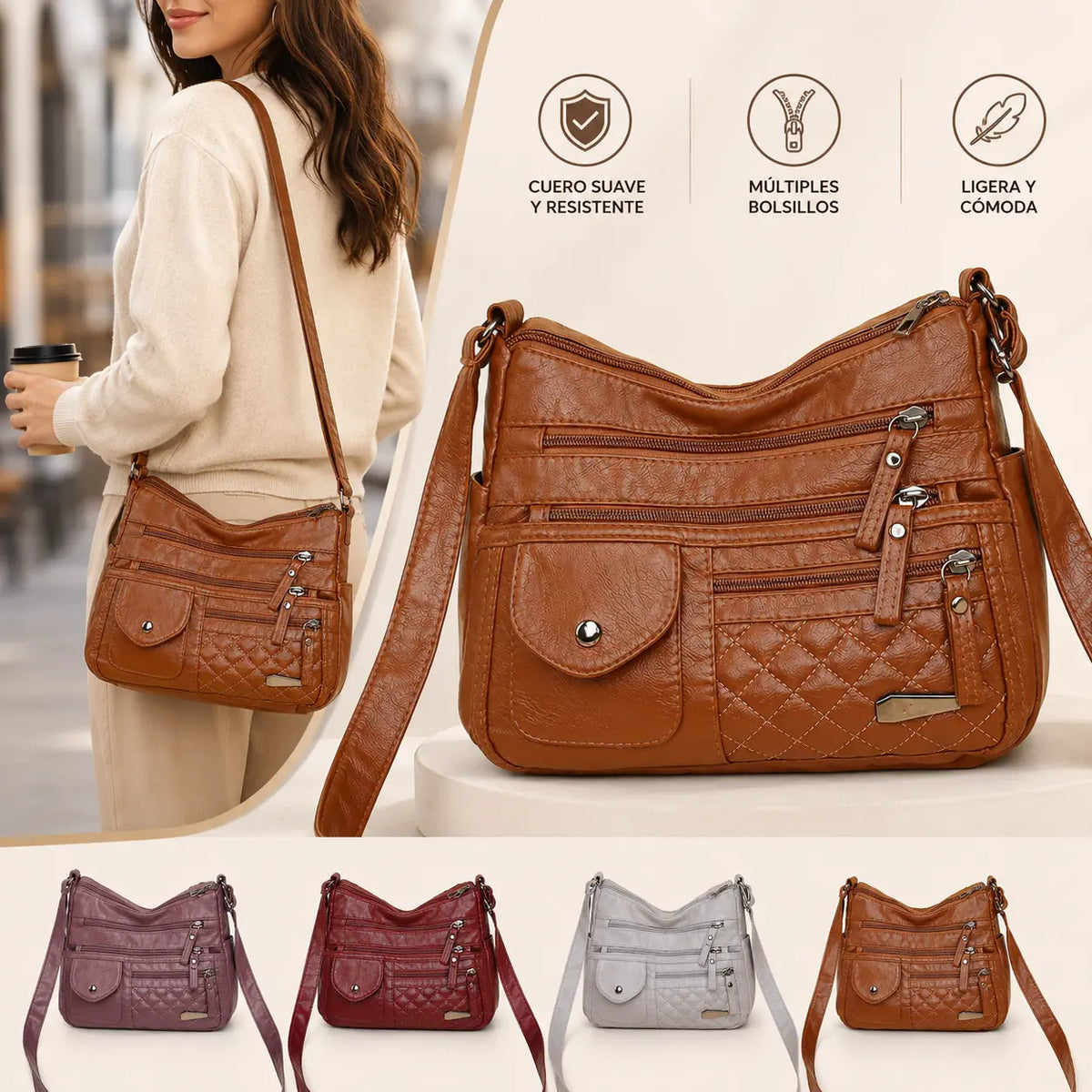 🔥Último día⏰50% de descuento👜Bolso de cuero suave de gran capacidad y múltiples capas para mujer
