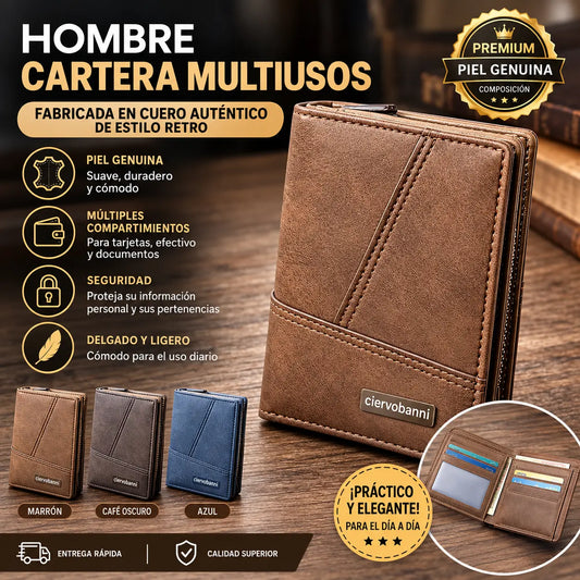 💥👛👍Cartera multiusos para hombre de piel auténtica con estilo retro.