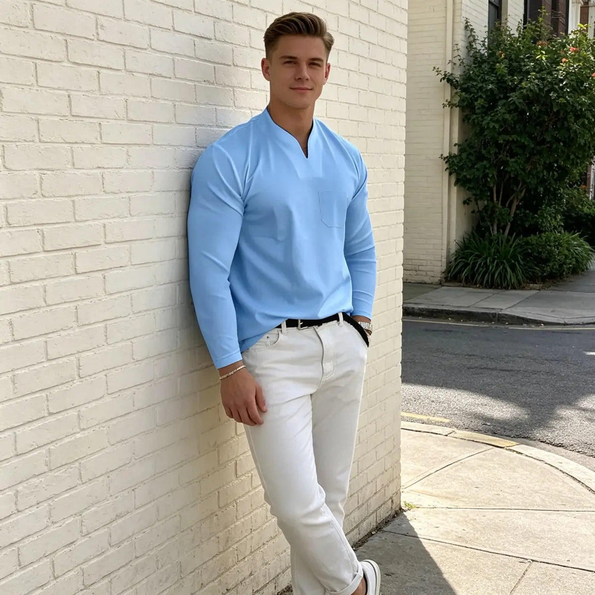 🔥⏳【S-5XL】Nueva camiseta de cuello en V de algodón elástico para hombre