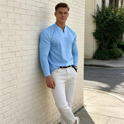 🔥⏳【S-5XL】Nueva camiseta de cuello en V de algodón elástico para hombre