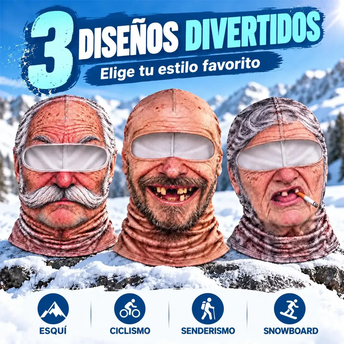 🔥😎 Máscara facial 3D divertida y cálida para deportes de invierno al aire libre