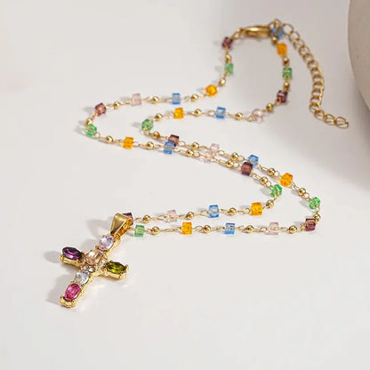 💎🌈Oferta: Collar con cruz de circonitas de colores. Incluye un precioso joyero.