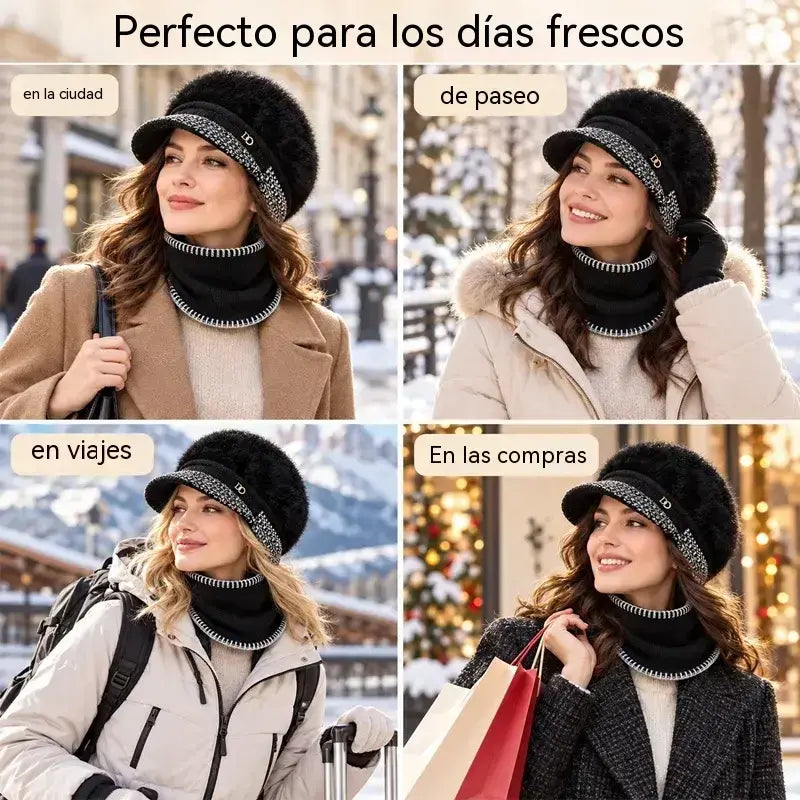 ❄️Elegante conjunto de dos piezas para invierno: ¡gorra de béisbol de mezcla de piel de conejo con orejeras + bufanda de punto!